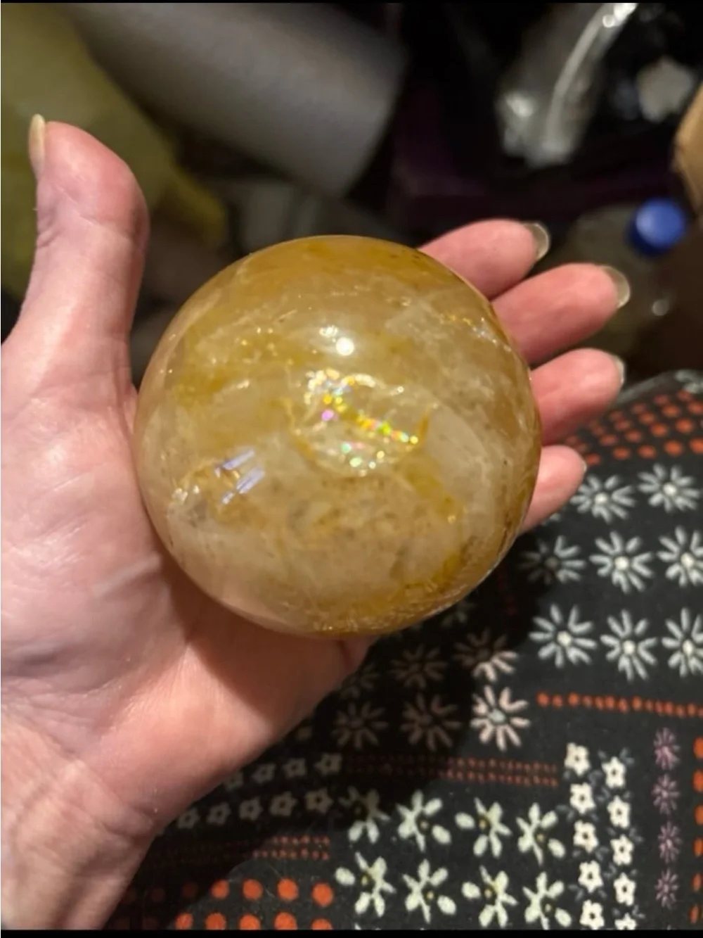 Yellow Selenite Sphere on Metal Stand